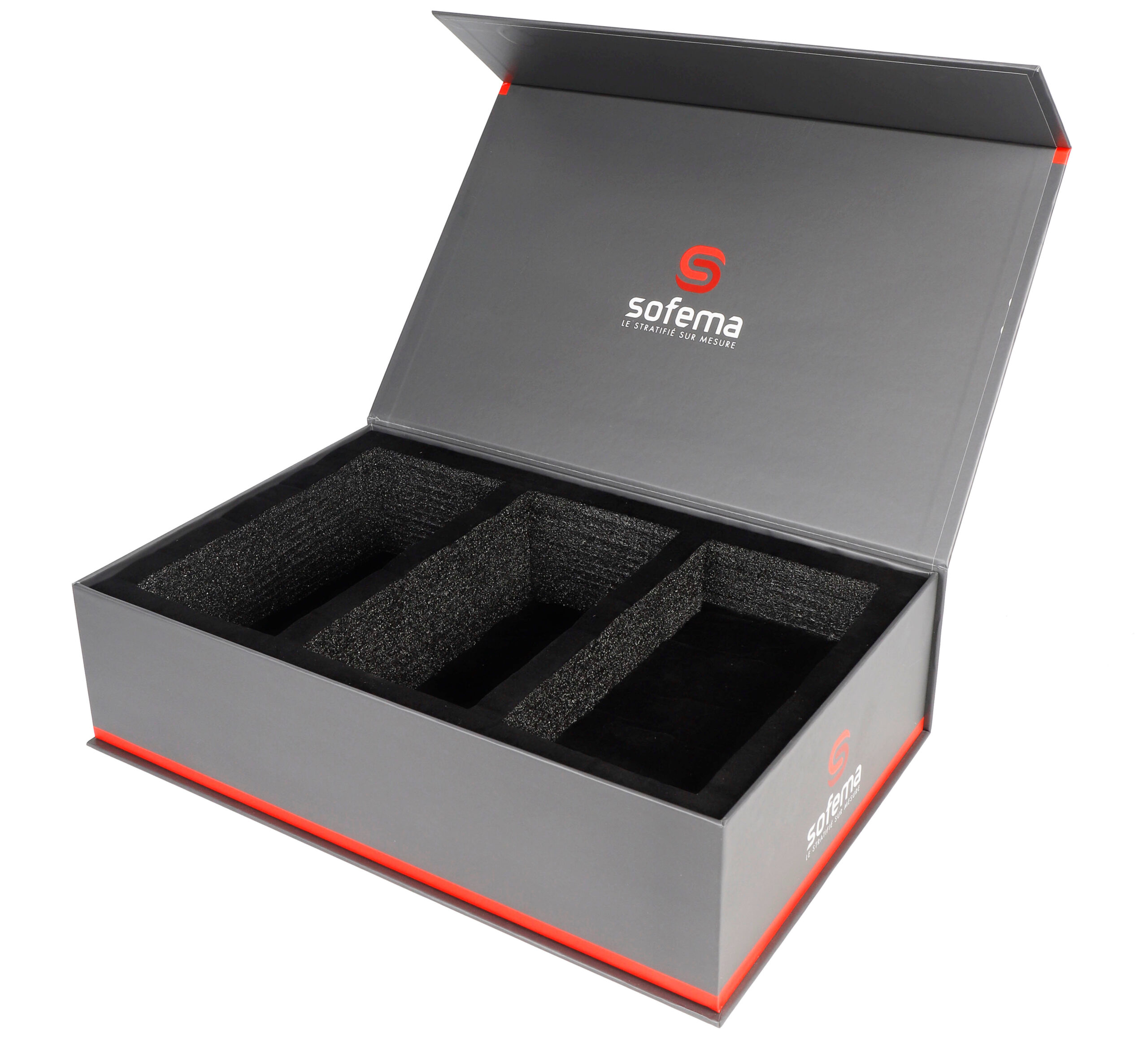 Caja rígida de presentación para productos laminados con inserto de espuma